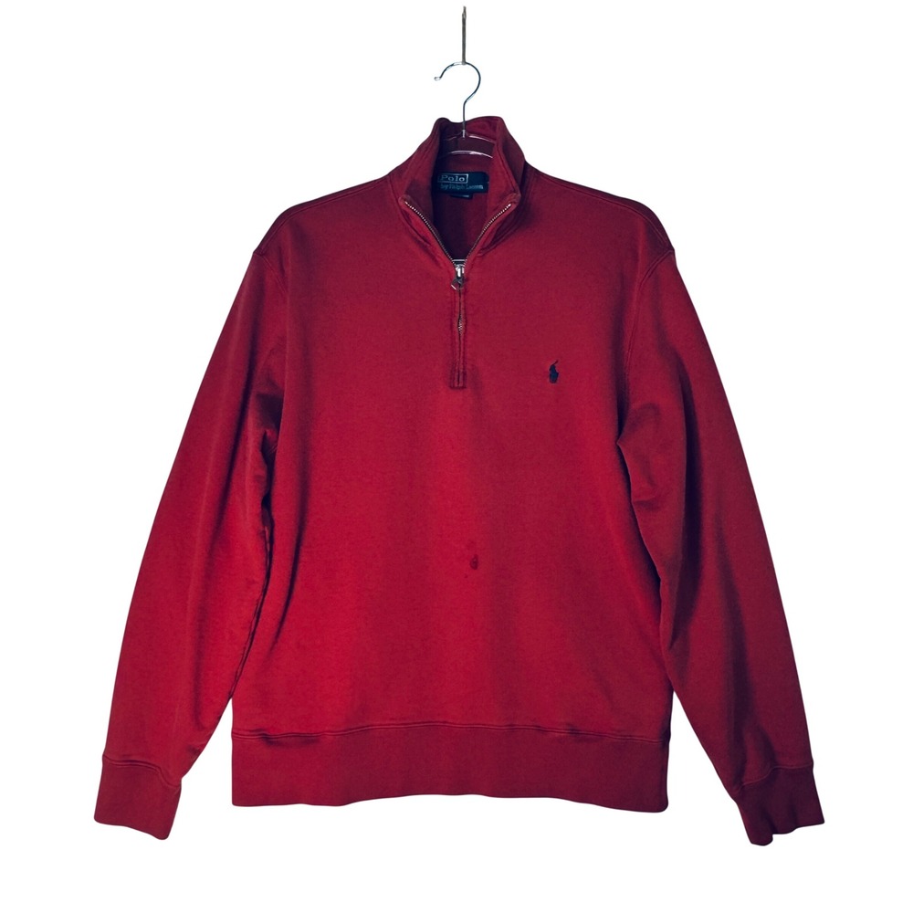 Polo Ralph Lauren 1/4 Zip Pullover Men's M Red Cotton Sweater Preppy Casual READ